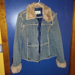 LEI Blue Denim Jacket with Tan Faux Fur